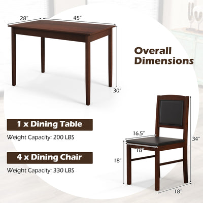 5-Piece Dining Set for 4 with Rubber Wood Legs for Small Dining Room-Brown