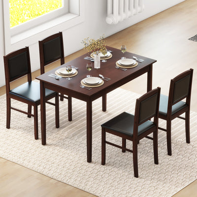 5-Piece Dining Set for 4 with Rubber Wood Legs for Small Dining Room-Brown