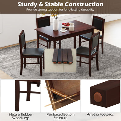 5-Piece Dining Set for 4 with Rubber Wood Legs for Small Dining Room-Brown