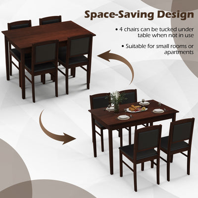 5-Piece Dining Set for 4 with Rubber Wood Legs for Small Dining Room-Brown