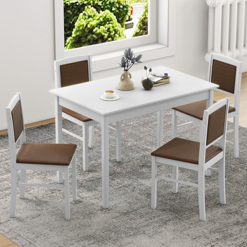 5-Piece Dining Set for 4 with Rubber Wood Legs for Small Dining Room-White