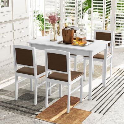 5-Piece Dining Set for 4 with Rubber Wood Legs for Small Dining Room-White