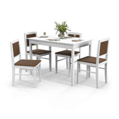 5-Piece Dining Set for 4 with Rubber Wood Legs for Small Dining Room-White