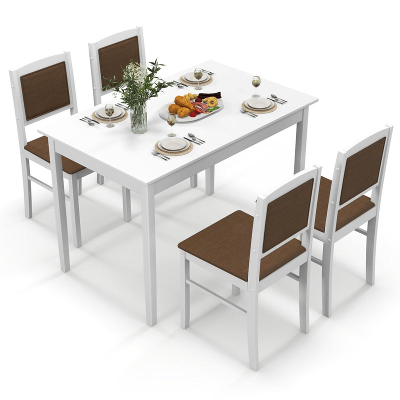 5-Piece Dining Set for 4 with Rubber Wood Legs for Small Dining Room-White