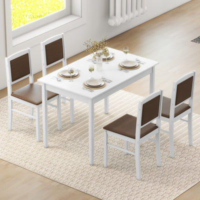 5-Piece Dining Set for 4 with Rubber Wood Legs for Small Dining Room-White