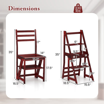 Multifunctional 3-in-1 Ladder Chair Display Plant Stand for Library Kitchen Office-Red