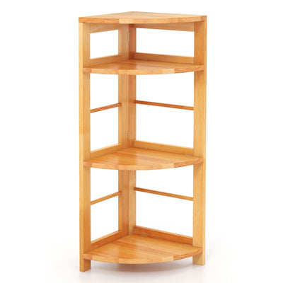 4-Tier Corner Shelf with Rubber Wood Frame and Anti-Toppling Kit