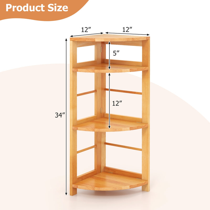 4-Tier Corner Shelf with Rubber Wood Frame and Anti-Toppling Kit