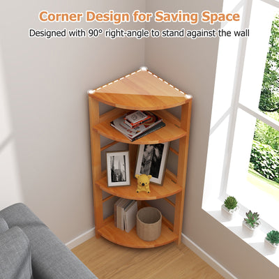 4-Tier Corner Shelf with Rubber Wood Frame and Anti-Toppling Kit