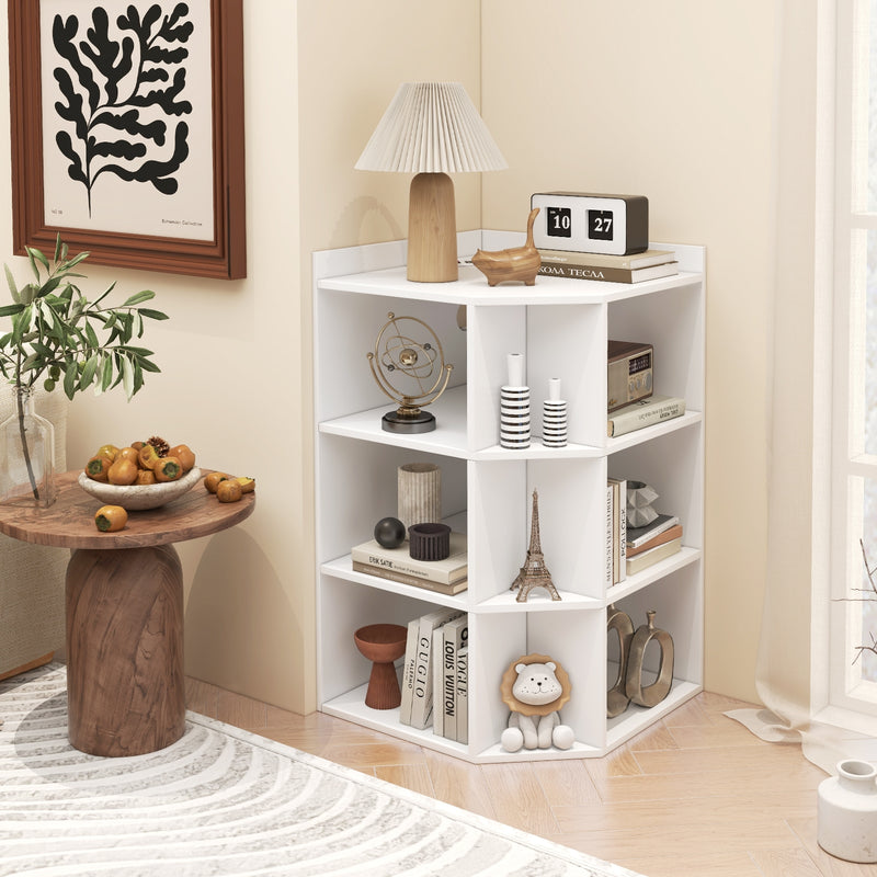 3-Tier Corner Cabinet with Charging Station for Bedroom-White