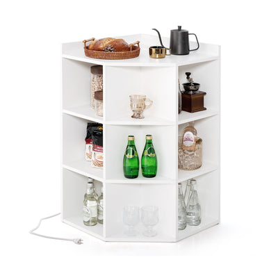 3-Tier Corner Cabinet with Charging Station for Bedroom-White