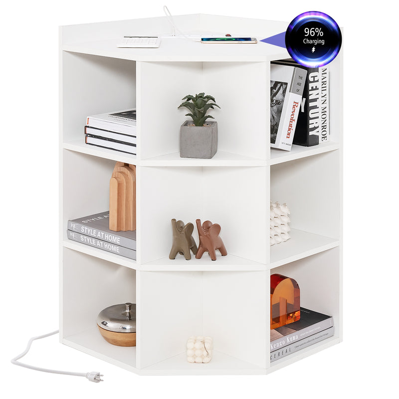 3-Tier Corner Cabinet with Charging Station for Bedroom-White