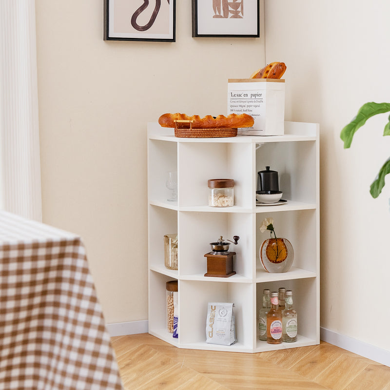 3-Tier Corner Cabinet with Charging Station for Bedroom-White