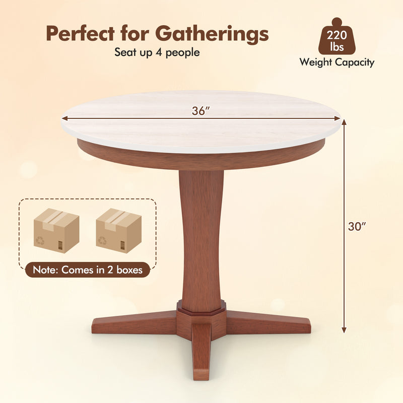 35 Inches Wooden Round Dining Table with Pedestal Base-White