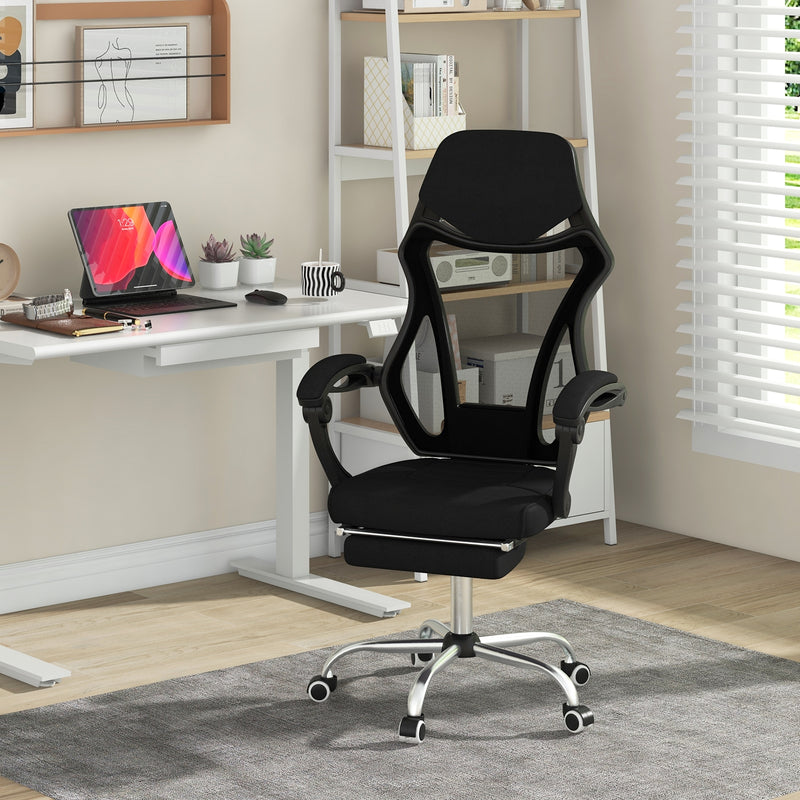 Ergonomic Mesh Office Chair with Footrest and Tilting Backrest-Black