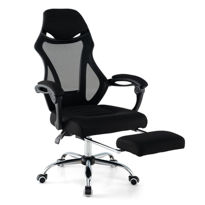 Ergonomic Mesh Office Chair with Footrest and Tilting Backrest-Black