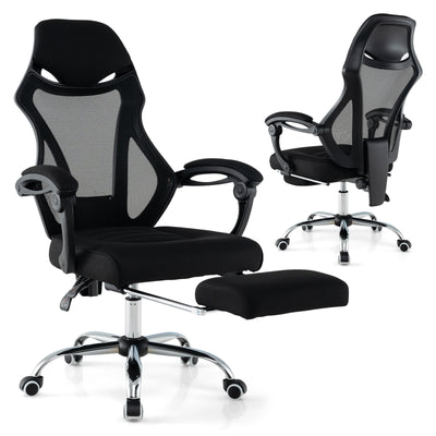 Ergonomic Mesh Office Chair with Footrest and Tilting Backrest-Black