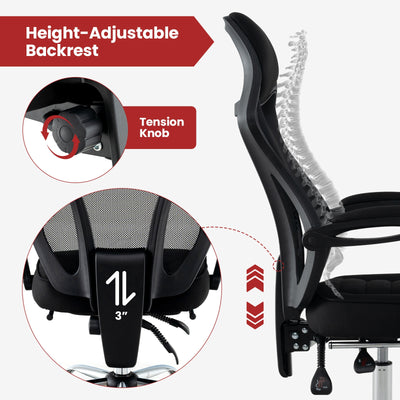 Ergonomic Mesh Office Chair with Footrest and Tilting Backrest-Black