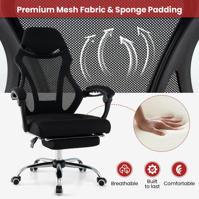 Ergonomic Mesh Office Chair with Footrest and Tilting Backrest-Black