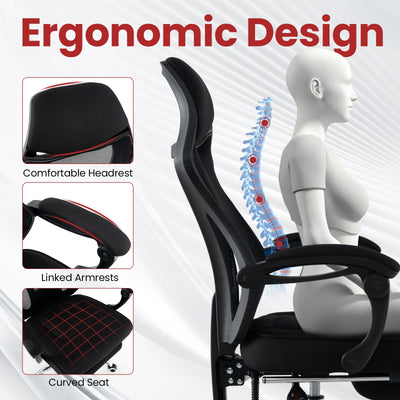 Ergonomic Mesh Office Chair with Footrest and Tilting Backrest-Black