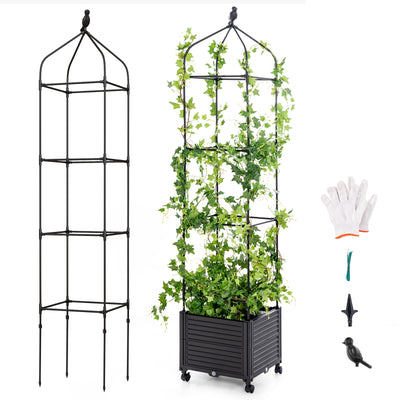 Indoor Outdoor Raised Garden Bed with Trellis and Self-Drainage and Wheels-Black