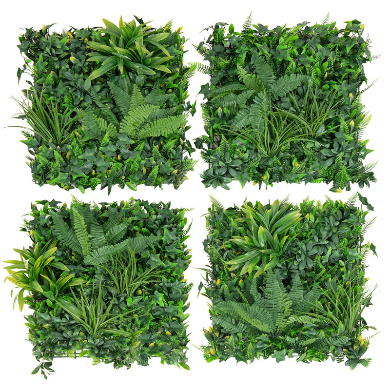 4 Pieces 20 x 20 Inch Artificial Hedge Boxwood Panels with Diverse Leaves