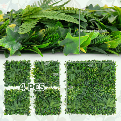 4 Pieces 20 x 20 Inch Artificial Hedge Boxwood Panels with Diverse Leaves