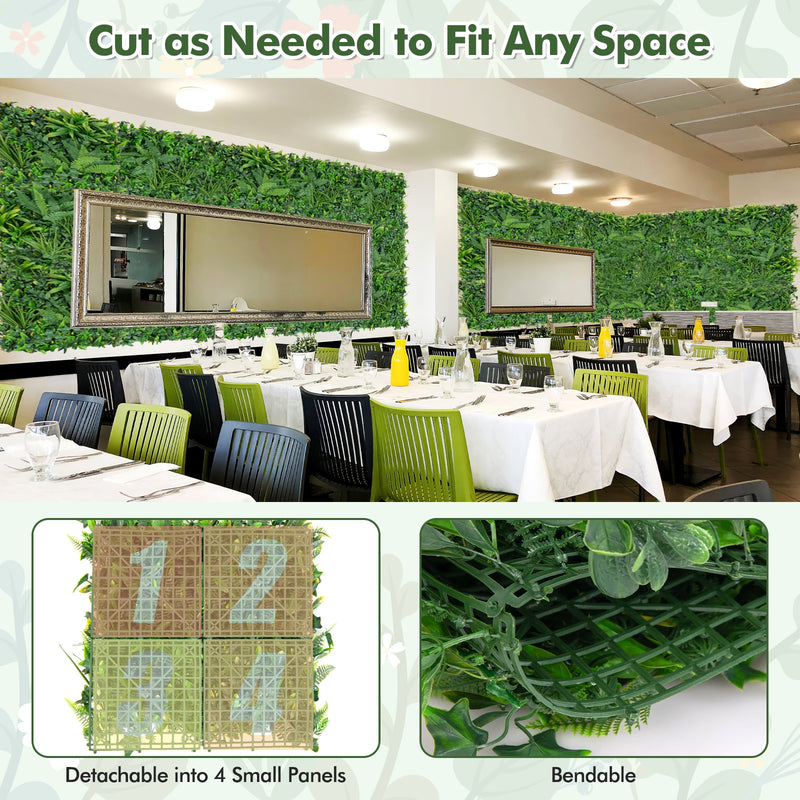 4 Pieces 20 x 20 Inch Artificial Hedge Boxwood Panels with Diverse Leaves