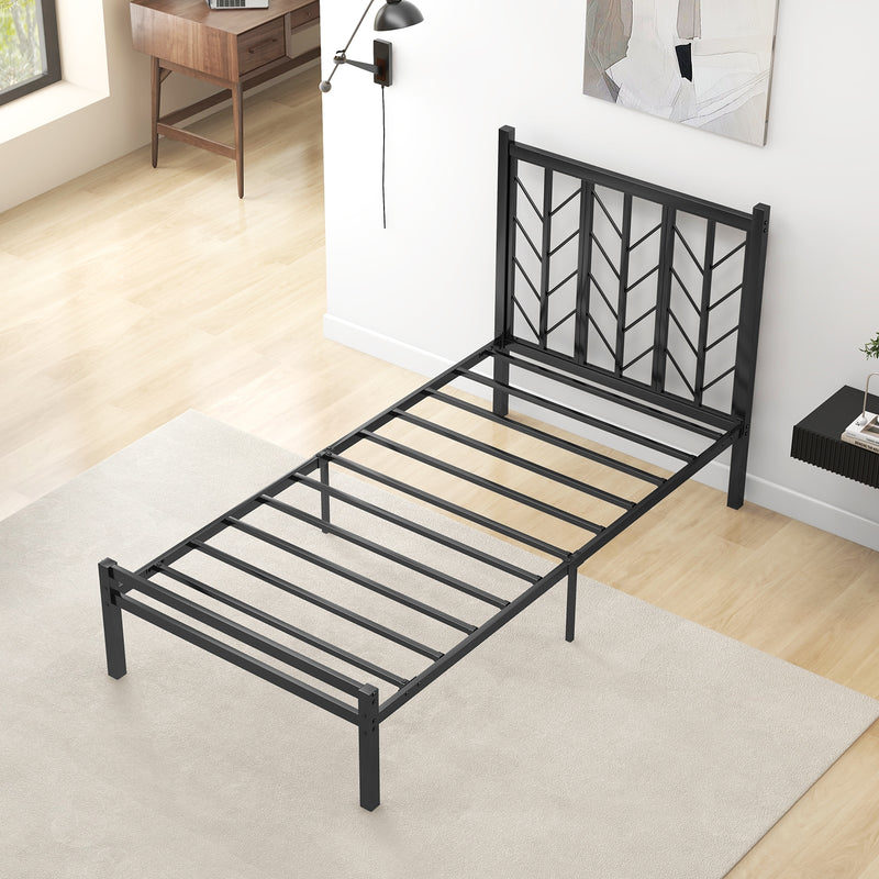 Twin Size Platform Bed with Headboard and Metal Frame-Twin Size