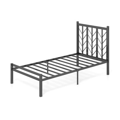 Twin Size Platform Bed with Headboard and Metal Frame-Twin Size