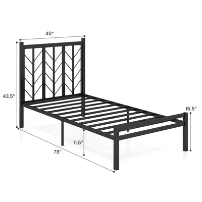 Twin Size Platform Bed with Headboard and Metal Frame-Twin Size