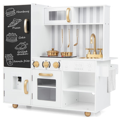 Pretend Play Kitchen for Kids with Real Sounds and Lights-White