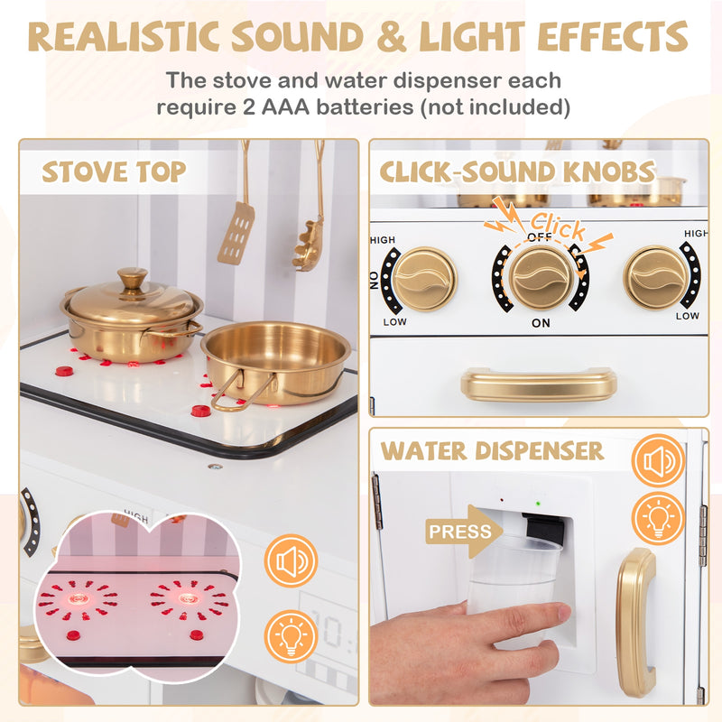 Pretend Play Kitchen for Kids with Real Sounds and Lights-White