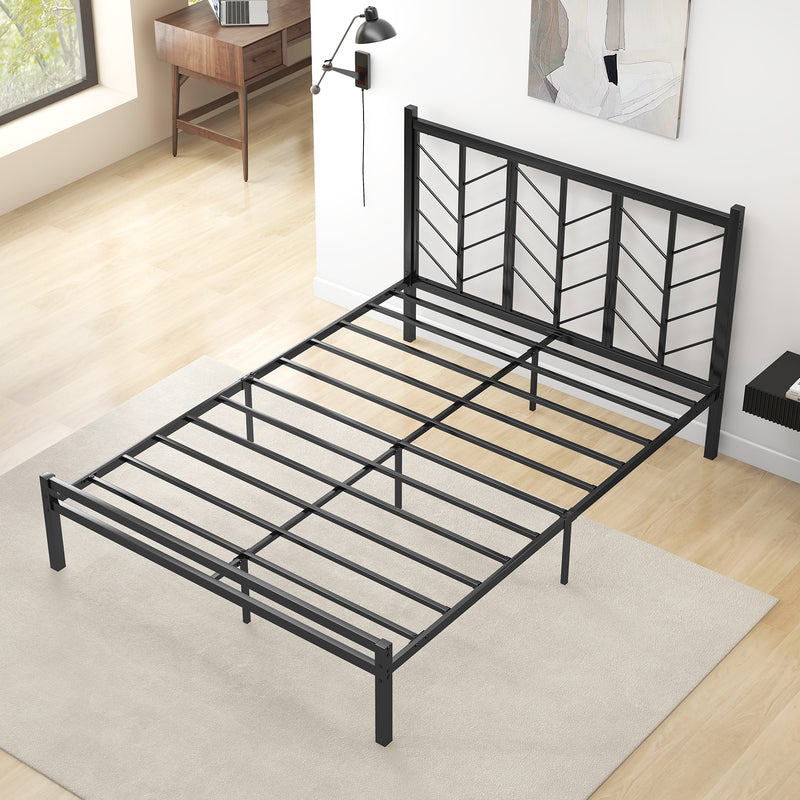 Queen Size Platform Bed with Headboard and Metal Frame-Queen Size