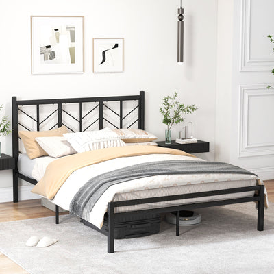 Queen Size Platform Bed with Headboard and Metal Frame-Queen Size