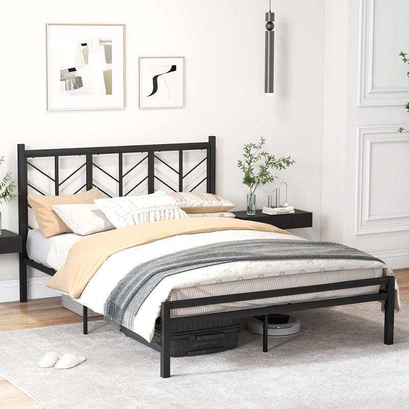 Queen Size Platform Bed with Headboard and Metal Frame-Queen Size