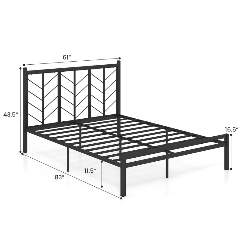 Queen Size Platform Bed with Headboard and Metal Frame-Queen Size