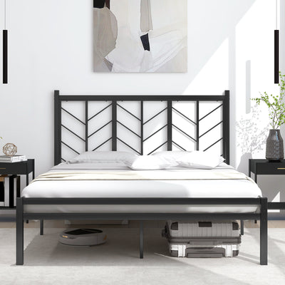 Queen Size Platform Bed with Headboard and Metal Frame-Queen Size