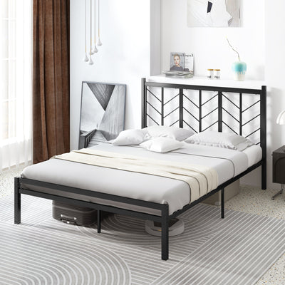 Queen Size Platform Bed with Headboard and Metal Frame-Queen Size