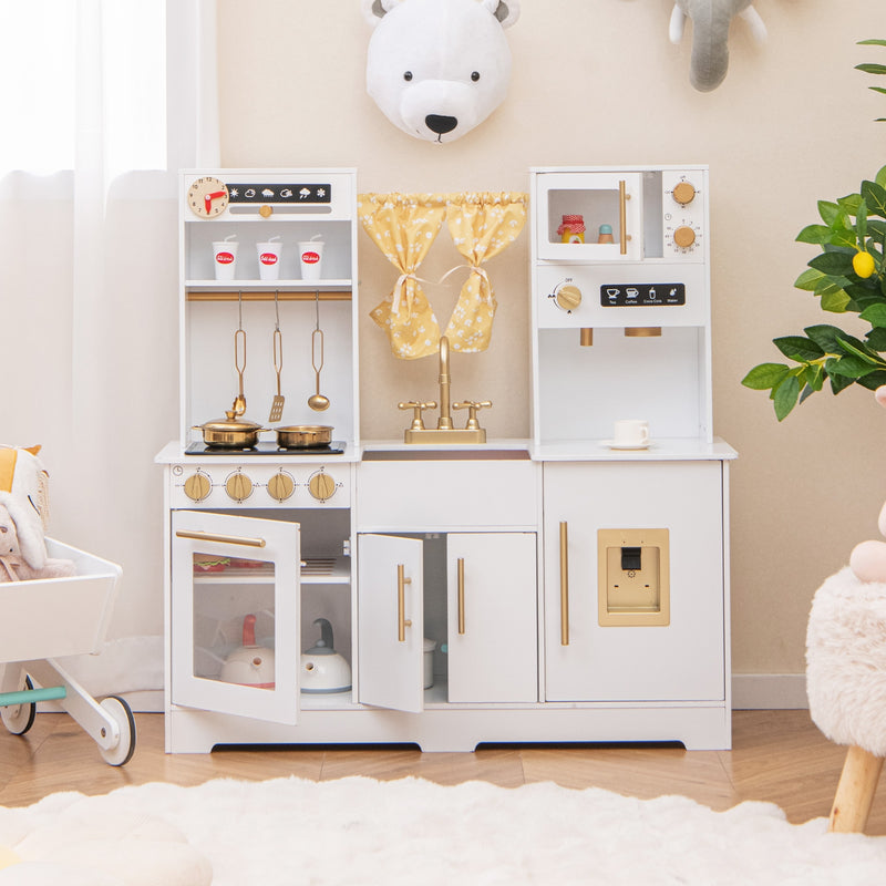 Pretend Play Kitchen for Kids with Coffee Maker-White