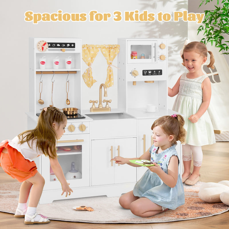 Pretend Play Kitchen for Kids with Coffee Maker-White