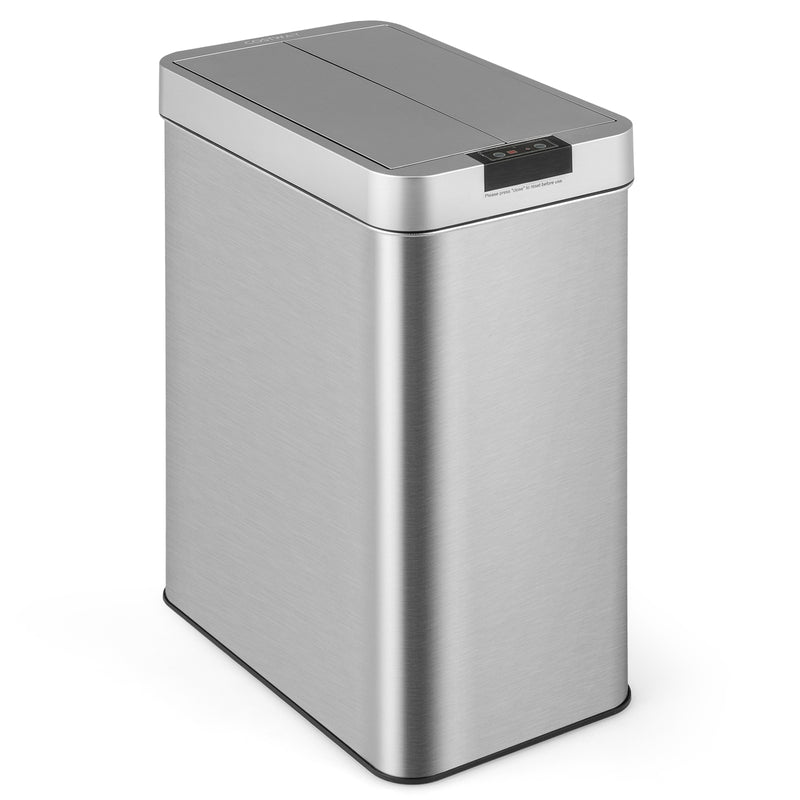 13.2 Gal Slim Kitchen Trash Can with Wing Lids and Stainless Steel Frame-Silver