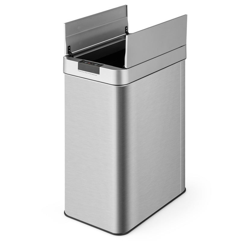 13.2 Gal Slim Kitchen Trash Can with Wing Lids and Stainless Steel Frame-Silver