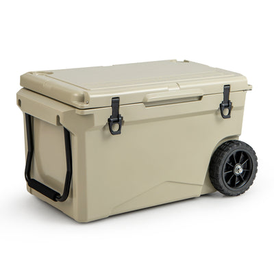 75 Quart Portable Cooler Rotomolded Ice Chest with Handles and Wheels-Tan