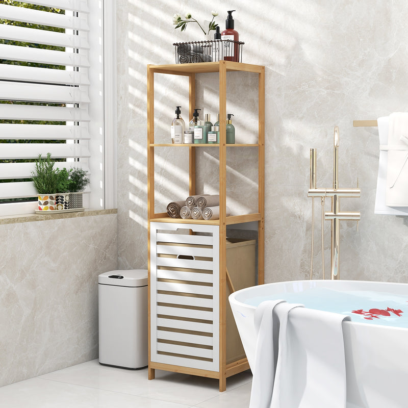 4-Tier Tilt-Out Laundry Hamper with Storage Shelves for Laundry Room-Natural and White