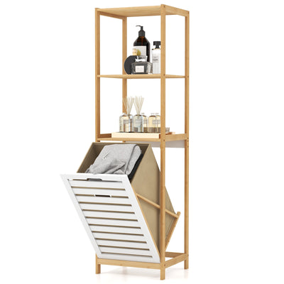 4-Tier Tilt-Out Laundry Hamper with Storage Shelves for Laundry Room-Natural and White