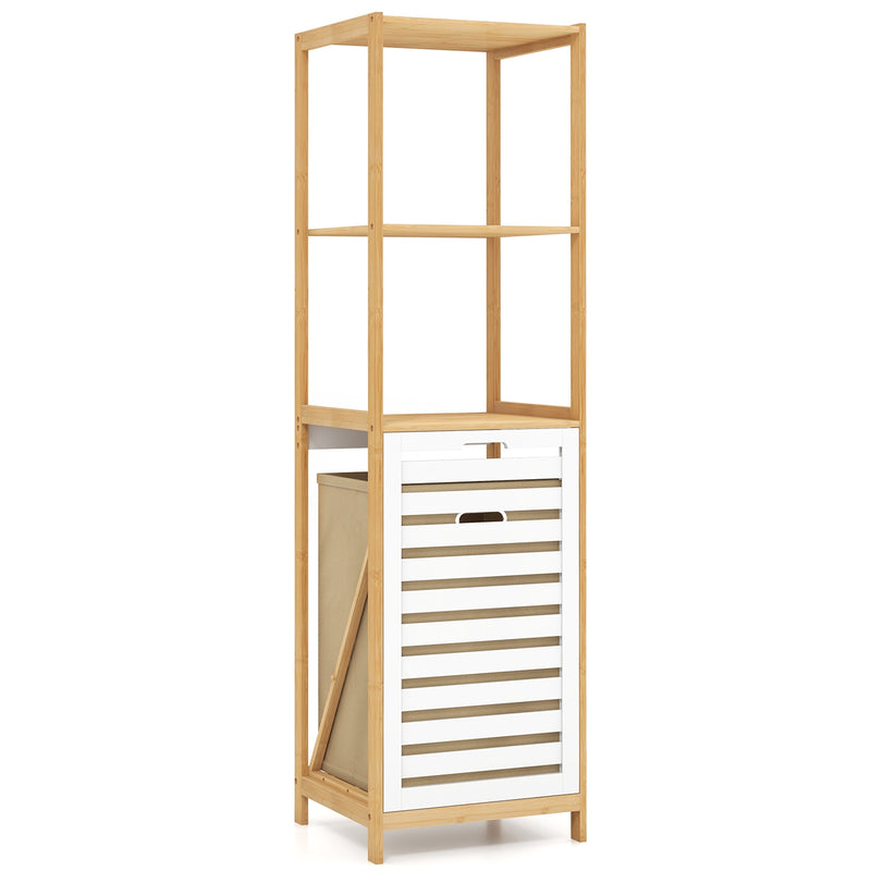 4-Tier Tilt-Out Laundry Hamper with Storage Shelves for Laundry Room-Natural and White