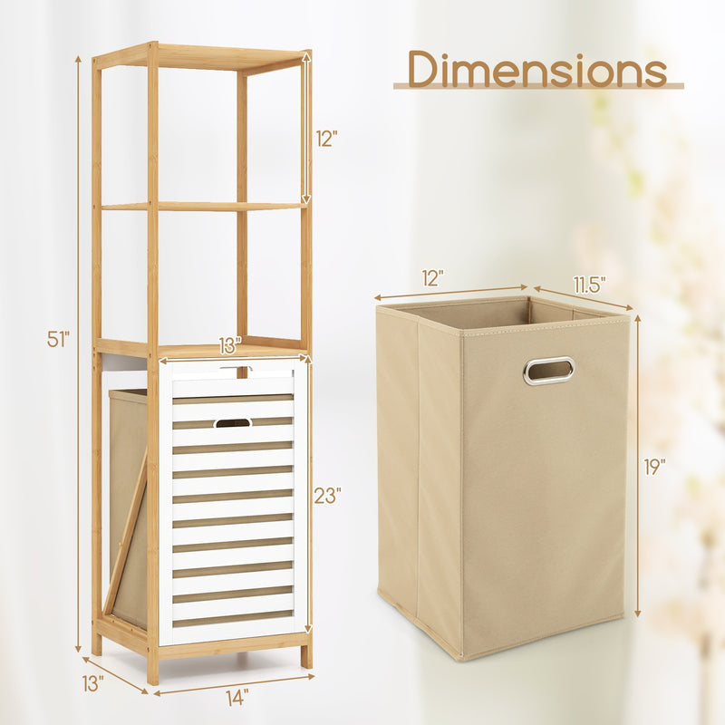 4-Tier Tilt-Out Laundry Hamper with Storage Shelves for Laundry Room-Natural and White