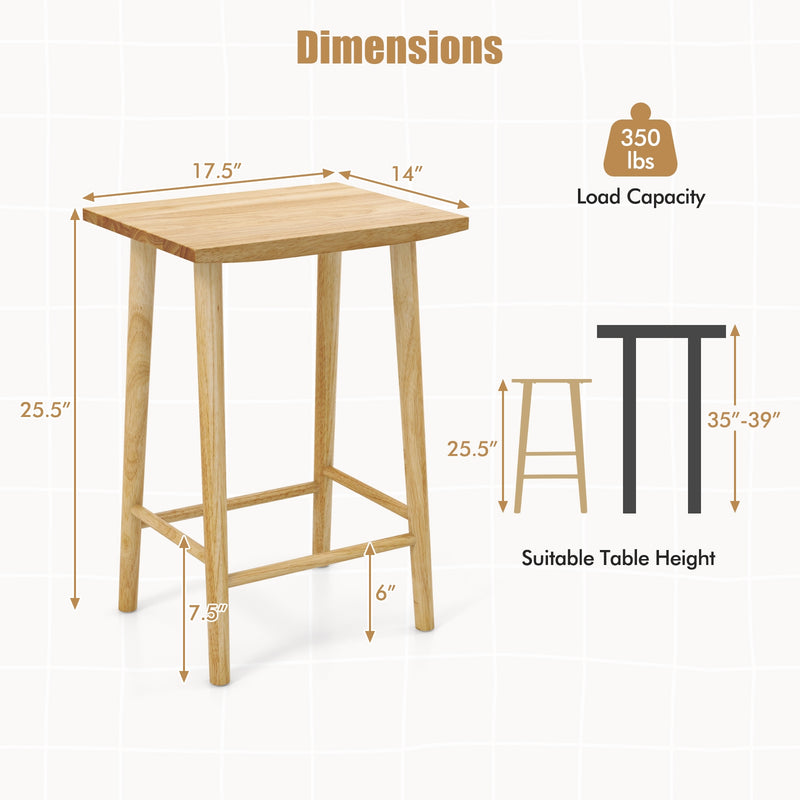 25.5 Inch Bar Stools Set of 2 with Footrest-Natural