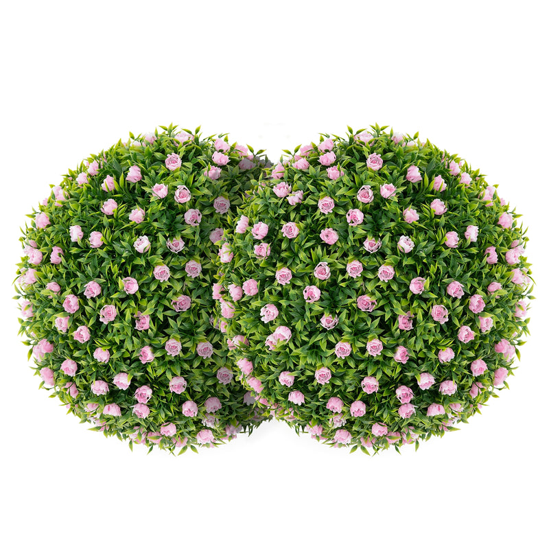 2 Pieces Artificial Plant Topiary Balls 17.5 Inch Faux Decorative Balls with Pink Flowers